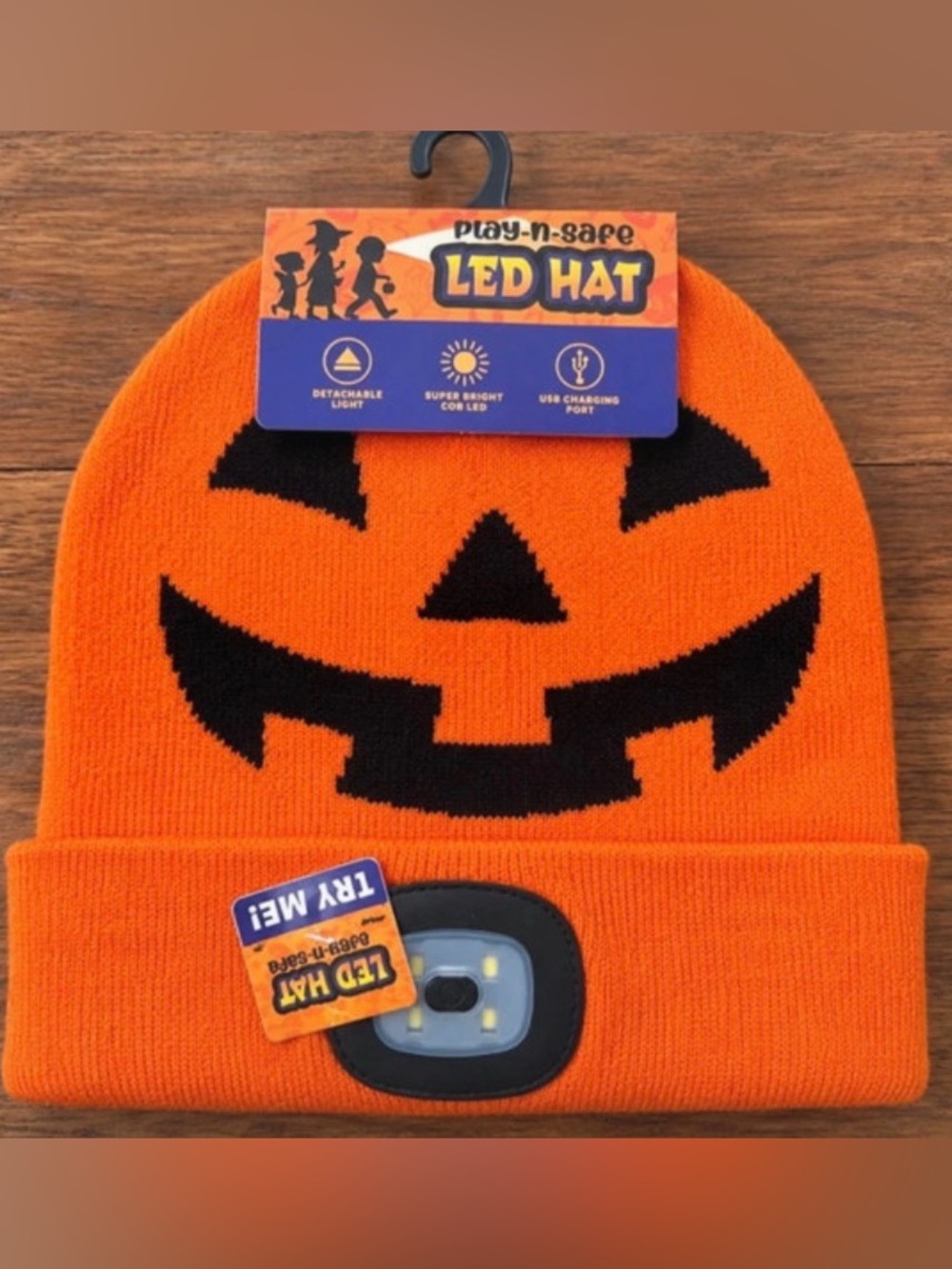 Orange Jack-O'-Lantern LED Kids Beanie